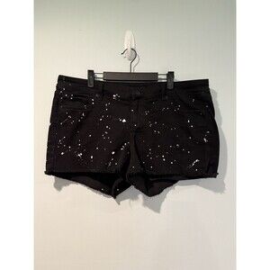 Blackheart Jean Shorts Womens 18 Black Low Rise Cutoffs Paint Splatter Festival